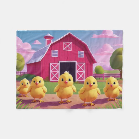 Chicks in Barnyard Happy Spring  Fleecedecke (Vorderseite (Horizontal))