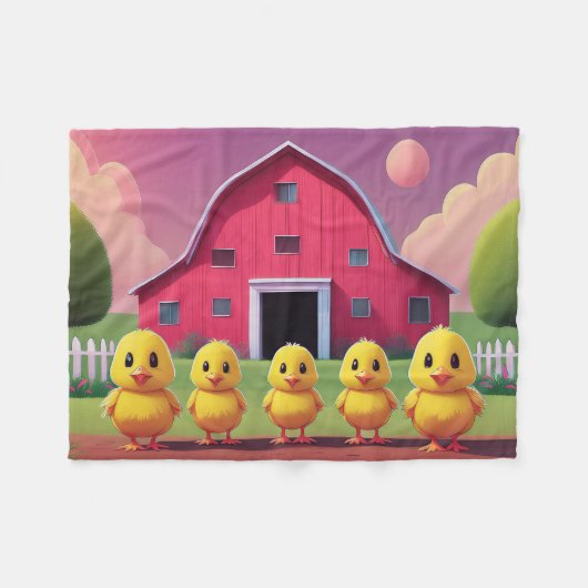 Chicks in Barnyard Happy Spring  Fleecedecke (Vorderseite (Horizontal))
