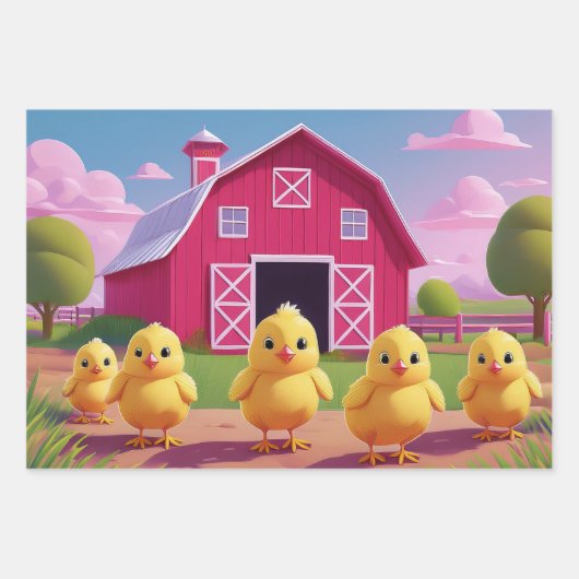Chicks in Barnyard Happy Spring  Geschenkpapier Set (Vorderseite 3)