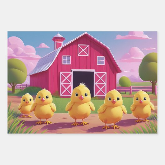 Chicks in Barnyard Happy Spring  Geschenkpapier Set (Vorderseite 2)