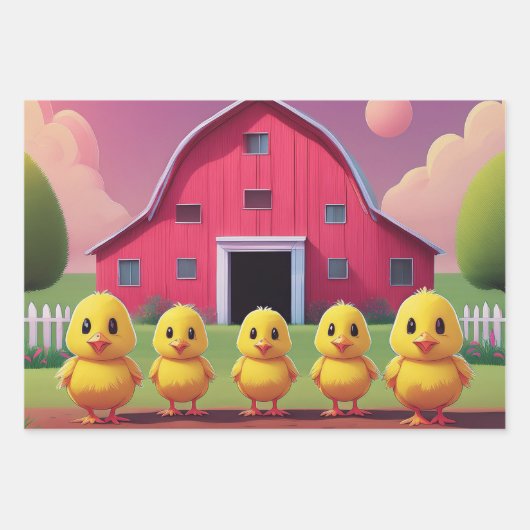 Chicks in Barnyard Happy Spring  Geschenkpapier Set (Vorderseite 3)