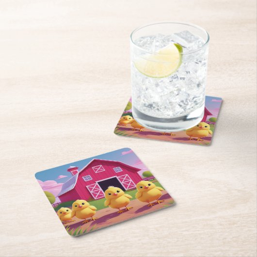 Chicks in Barnyard Happy Spring  Rechteckiger Pappuntersetzer (Vor Ort)