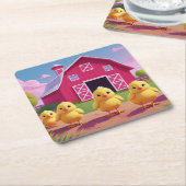 Chicks in Barnyard Happy Spring  Rechteckiger Pappuntersetzer (angewinkelt)