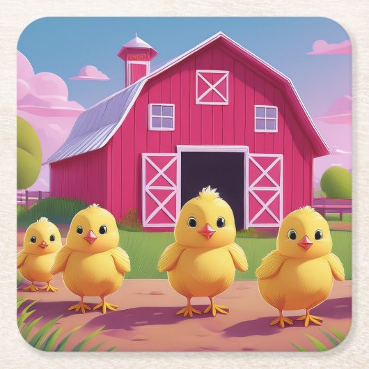 Chicks in Barnyard Happy Spring  Rechteckiger Pappuntersetzer (Vorderseite)
