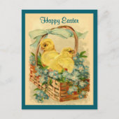 Chicks in einem Vintagen Korb Ostern Postkarte (Vorderseite)