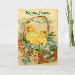 Chicks in einem Vintagen Ostern Grußkarte Feiertagskarte