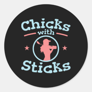 Chicks mit Sticks Golf Club Runder Aufkleber