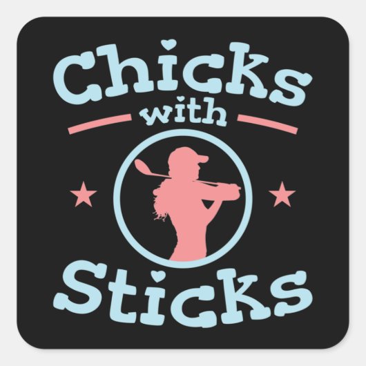 Chicks mit Sticks Golf Women Quadratischer Aufkleber (Vorderseite)