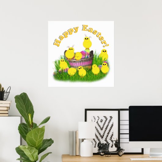 Chicks 'n a Osterkorb (Gelber Text) Poster (Heimbüro)