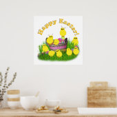 Chicks 'n a Osterkorb (Gelber Text) Poster (Küche)