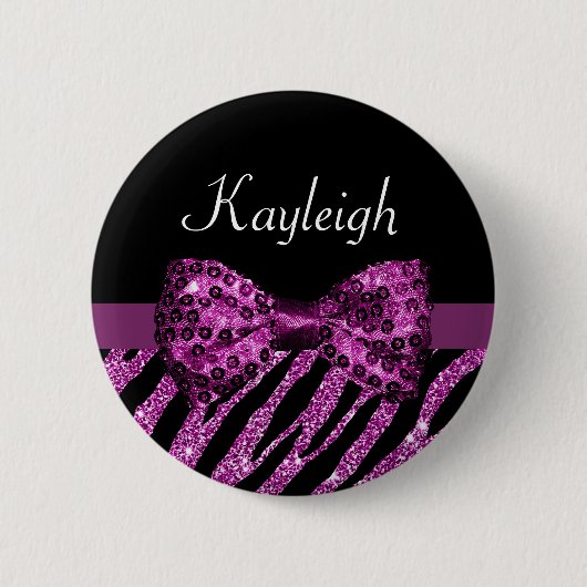 Chiclila Zebra-Druck IMITAT Glitz-Bogen mit Namen Button (Vorderseite)