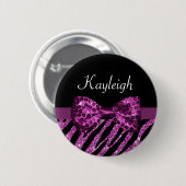 Chiclila Zebra-Druck IMITAT Glitz-Bogen mit Namen Button (Vorne & Hinten)