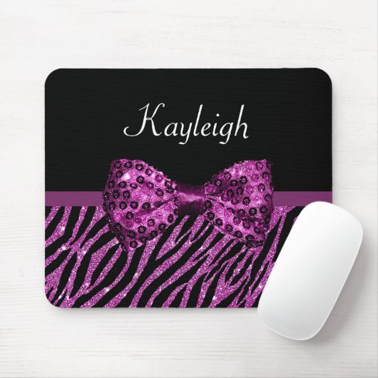 Chiclila Zebra-Druck IMITAT Glitz-Bogen mit Namen Mousepad (Mit Mouse)