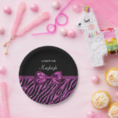 Chiclila Zebra-Druck IMITAT Glitz-Bogen mit Namen Pappteller (Party)