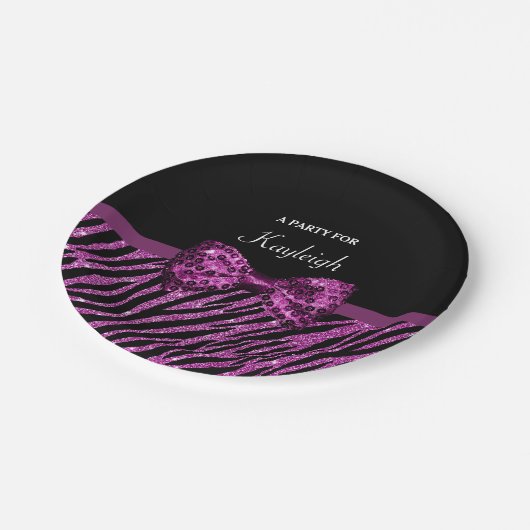 Chiclila Zebra-Druck IMITAT Glitz-Bogen mit Namen Pappteller (Schrägansicht)