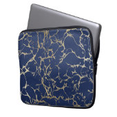 Chicmarineblau-Imitat-Goldfolien-Marmormuster Laptopschutzhülle (Vorderseite Links)