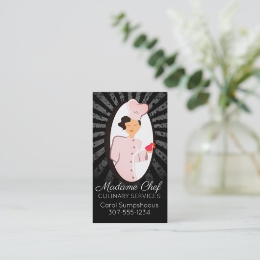 Chicmodefrauen-Kochs-Catering-Geschäftskarte Visitenkarte (Stehend Vorderseite)