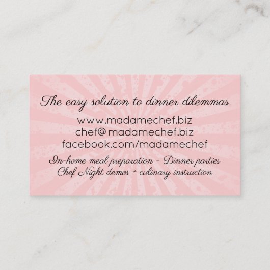 Chicmodefrauen-Kochs-Catering-Geschäftskarte Visitenkarte (Rückseite)