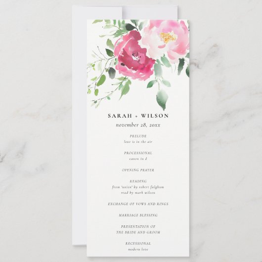 ChicPink Blush Burgund Rose Hochzeitsprogramm Einladung (Vorderseite)