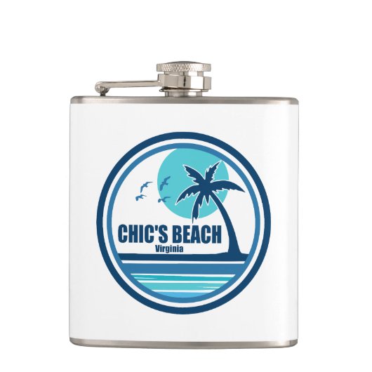 Chic's Beach Virginia Palm Tree Birds Flachmann (Vorderseite)