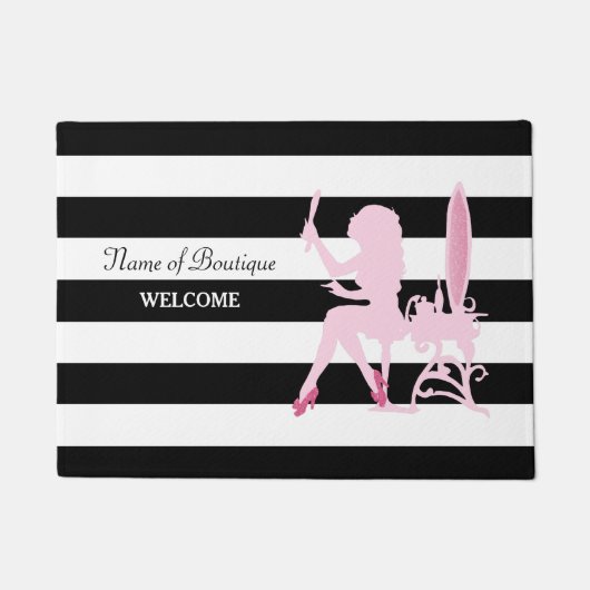 ChicStripes rosa Glitz-Mädchen-Schwarzes Fußmatte (Vorderseite)