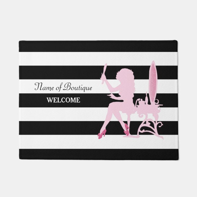 ChicStripes rosa Glitz-Mädchen-Schwarzes Fußmatte (Vorderseite)