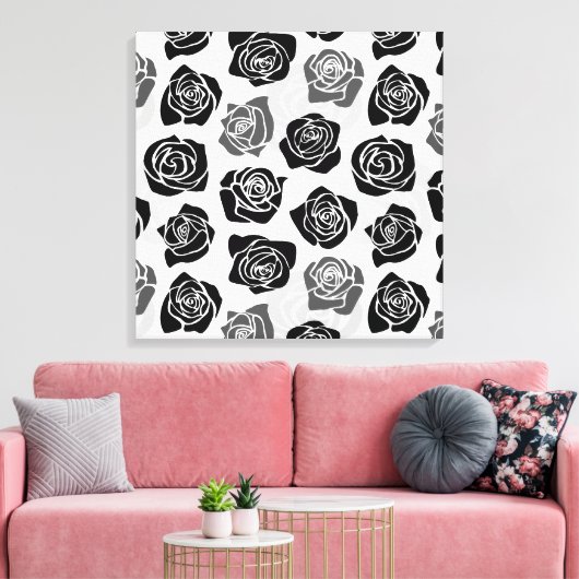 ChicVintage Schwarzweiss-Rosen Leinwanddruck (Insitu (Wohnzimmer))