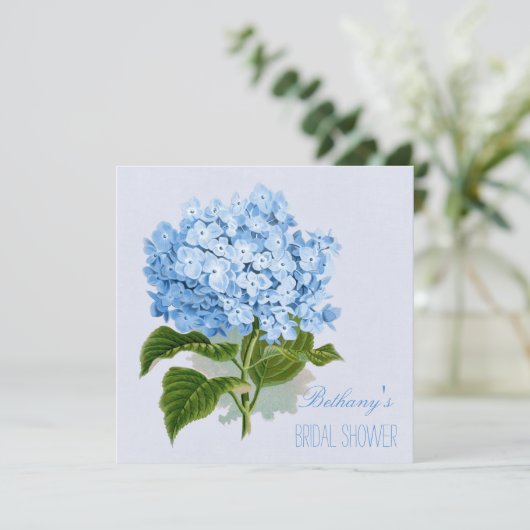 ChicVintages blaues Hydrangea-Blumen-Brautparty Einladung (Stehend Vorderseite)