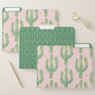 Chicwatercolor-Kaktus-Pflanzen-Muster-Rosa u. Grün Papiermappe