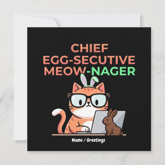 Chief Egg-secutive Meow-Nager Funny Easter Cat  Einladung (Vorderseite)