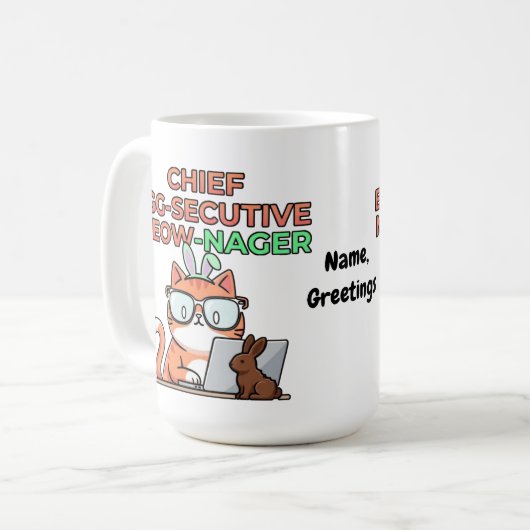 Chief Egg-secutive Meow-Nager Funny Easter Cat  Kaffeetasse (Vorderseite Links)