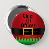 Chief Elf Officer Christmas Red Green Button (Vorne & Hinten)