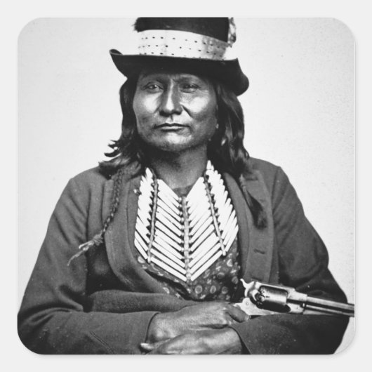 Chief Esatonyett, 1869 (b/w Foto) Quadratischer Aufkleber (Vorderseite)