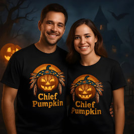 Chief Pumpkin Halloween Pumpkin Indian Head Dress T-Shirt