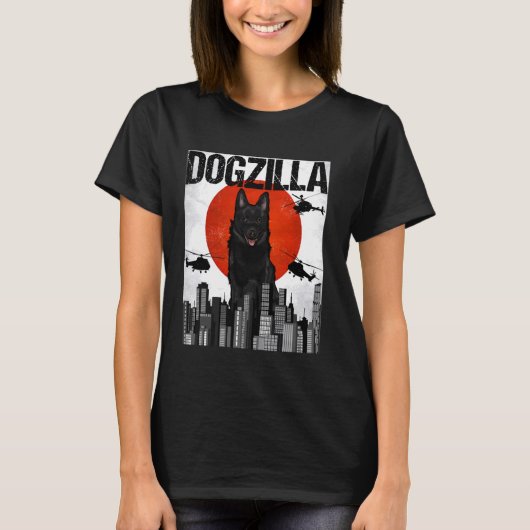 Chienzilla Dogzilla Japanisch Schipperke T-Shirt (Vorderseite)