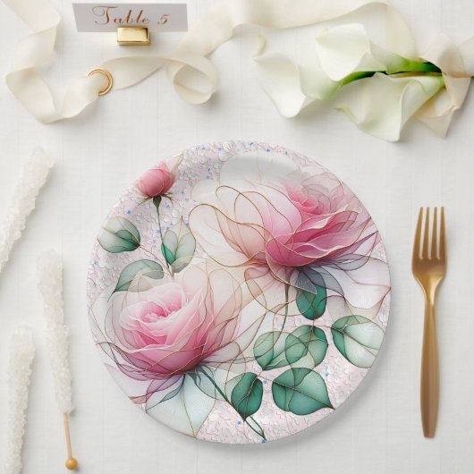 Chiffon Pink Rose Pappteller (Hochzeit)