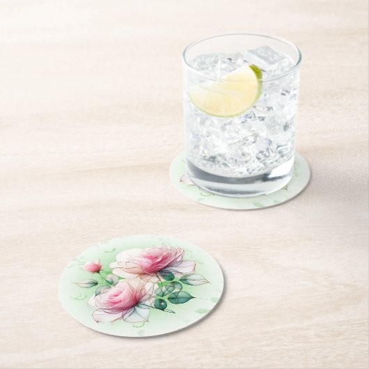 Chiffon Rose Runder Pappuntersetzer (Vor Ort)