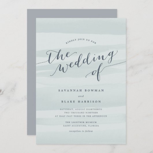 Chiffon Watercolor Einladung | Meer (Vorne/Hinten)