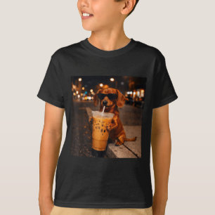 Chihua lustiger Dachshund, der Kaffee-Liebhaber mi T-Shirt