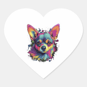 Chihuahua Abstrakte Malerei Farbe Niedlicher Hund Herz-Aufkleber