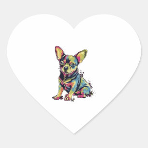 Chihuahua Abstrakte Malerei Farbe Niedlicher Hund Herz-Aufkleber