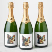 Chihuahua Abstrakte Malerei Farbe Niedlicher Hund Schaumweinetikett (Flaschen)