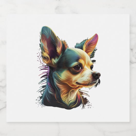 Chihuahua Abstrakte Malerei Farbe Niedlicher Hund Schaumweinetikett (Einzelnes Label)