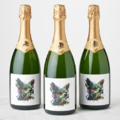 Chihuahua Abstrakte Malerei Farbe Niedlicher Hund Schaumweinetikett (Flaschen)