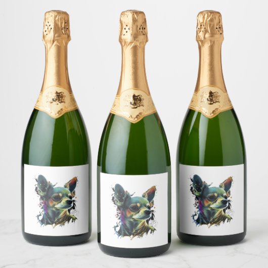 Chihuahua Abstrakte Malerei Farbe Niedlicher Hund Schaumweinetikett (Flaschen)