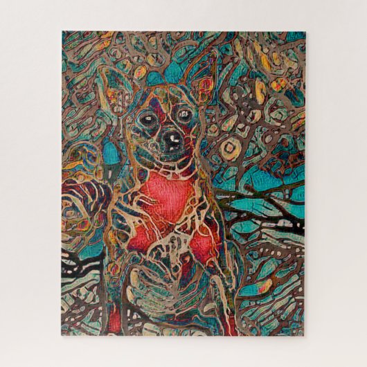 Chihuahua Art Aquamarin Brown Dog Portrait Puzzle (Vertikal)