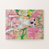 Chihuahua Art Pink Green Dog Portrait Puzzle (Horizontal)