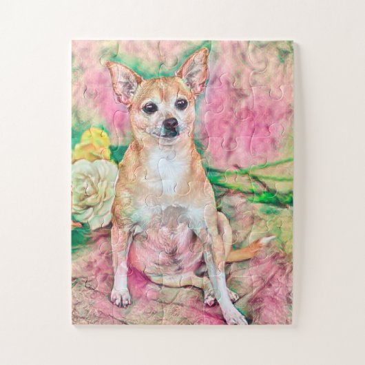 Chihuahua Art Pink Green Dog Portrait Puzzle (Vertikal)