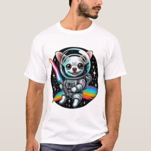 Chihuahua Astronaut mit Rainbow Lightsaber in Sp T-Shirt