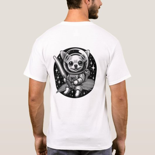 Chihuahua Astronaut mit Rainbow Lightsaber in Sp T-Shirt (Rückseite)